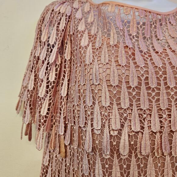 Vintage Union Made Pink Midi Dress Size 10 Layered Tiered Lace Romantic Feminine - Picture 2 of 8